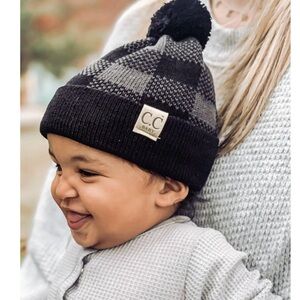 NWT C.C Beanie - BABY Buffalo Plaid Pom Beanie Newborn/Knit Hat
